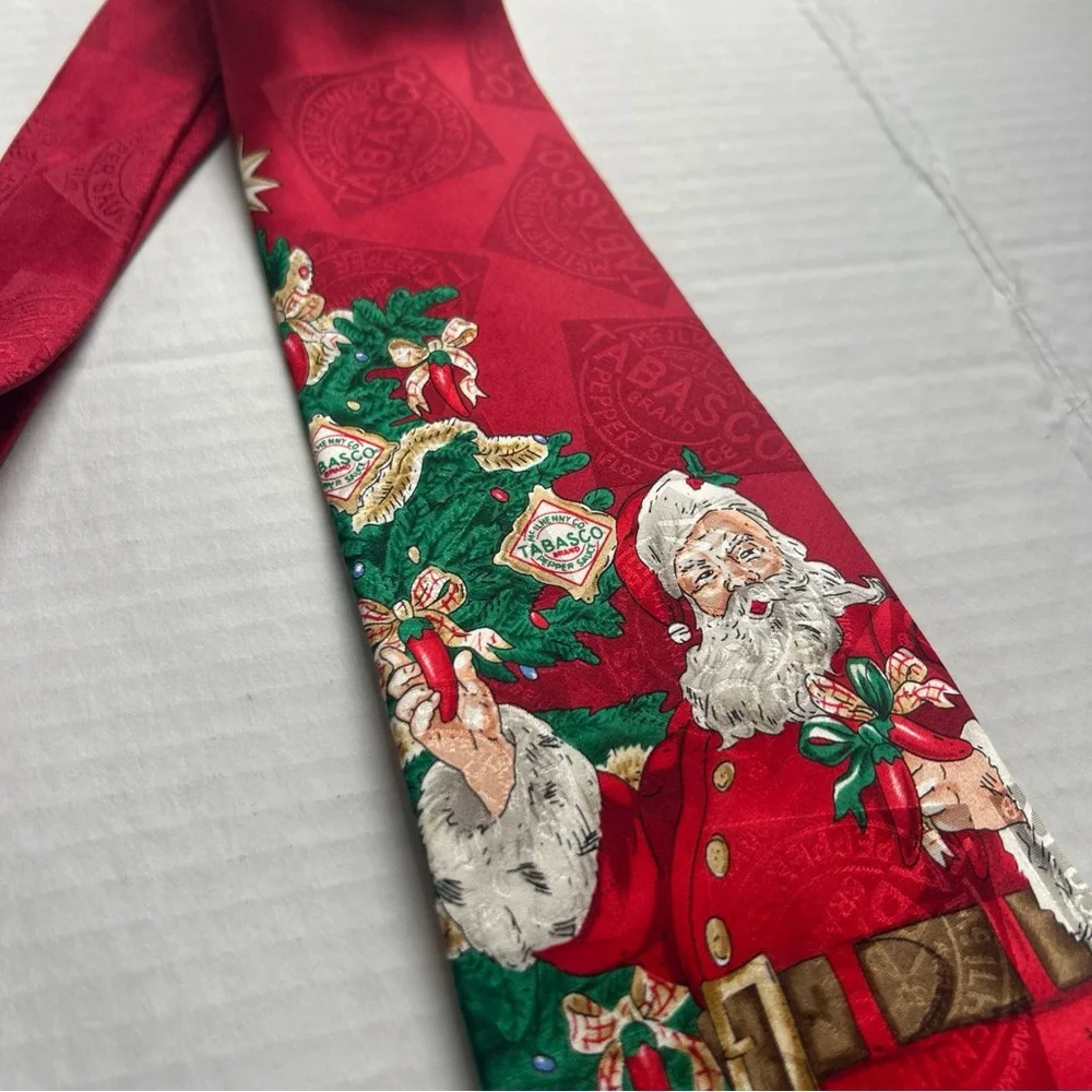 Tabasco Themed Christmas Silk Neck Tie Novelty Vintage Made in USA Holiday Party
